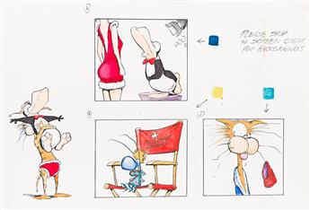 BERKE BREATHED (1957- ) / BLOOM COUNTY Drawing and illustration cel for "A Wish for Wings that Work" TV special.